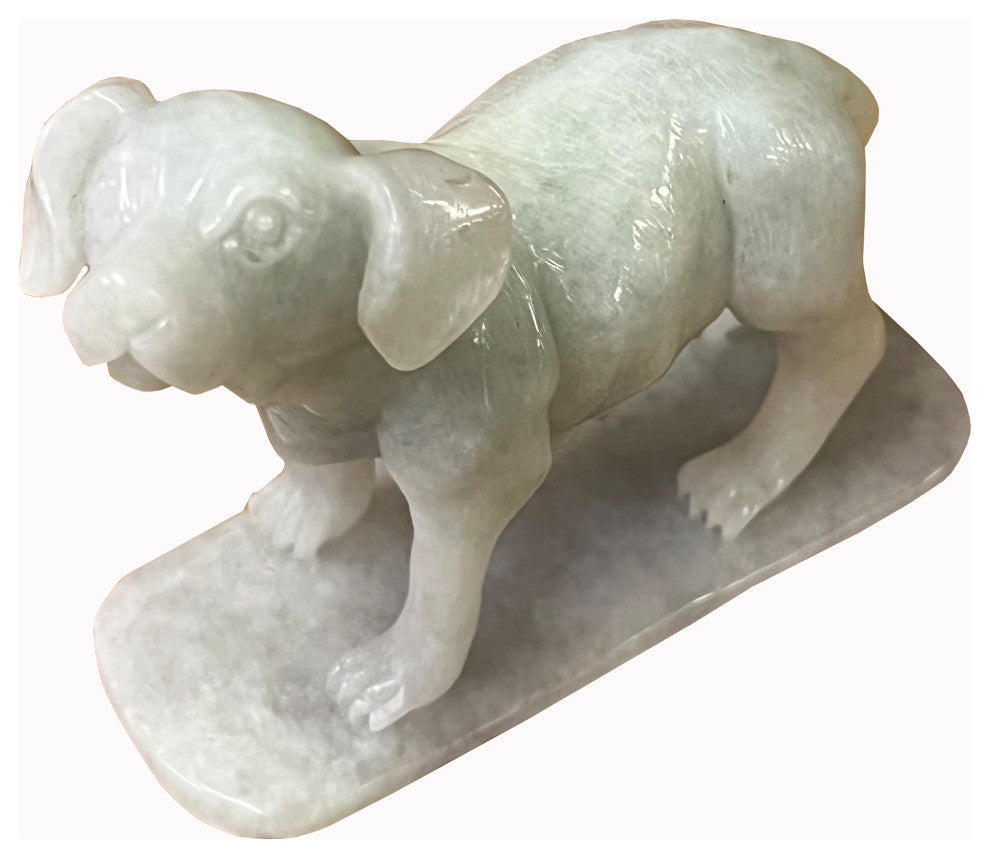 Chinese White Jade Color Stone Puppy Dog Display Figure Hws2392