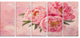 Peony Flowers in Vase on Pink, Floral Canvas Art Print, 60"x28", 5 Panels