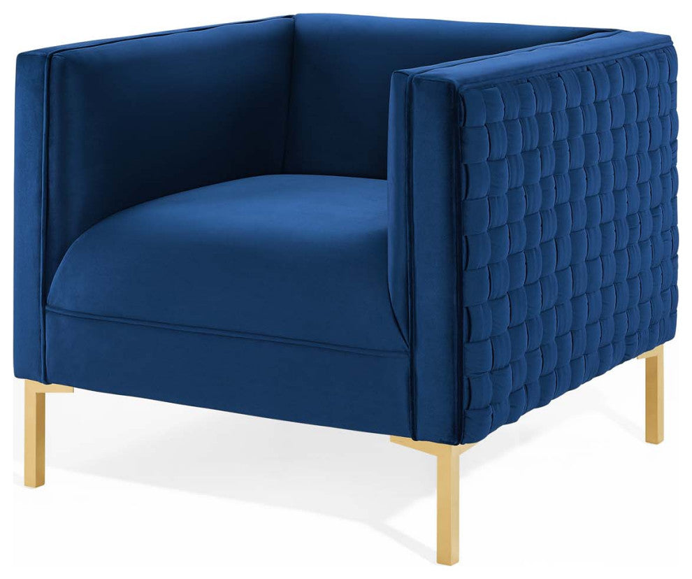 Armchair Accent Chair, Velvet, Blue Navy, Modern, Living Lounge Hospitality