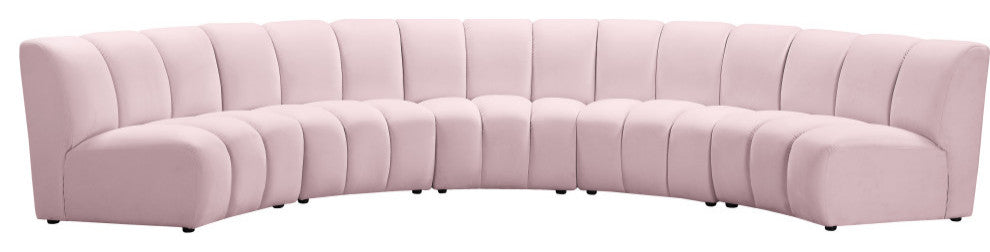 Infinity Channel Tufted Velvet Modular Chair, Pink, 5 Piece