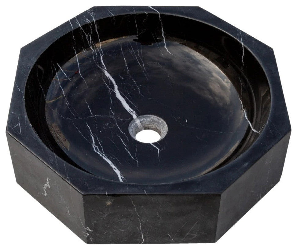 Toros Black Marble Octagon Vessel Sink Bowl Polished (D)16" (H)5"