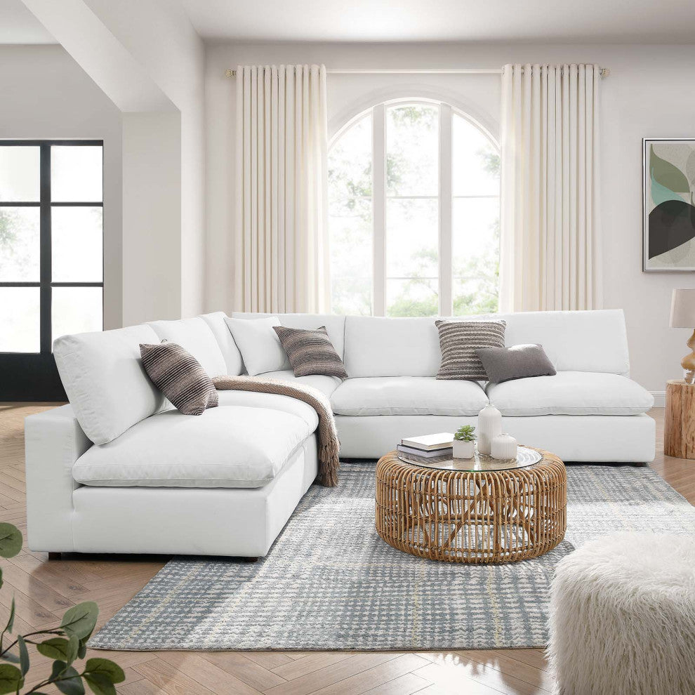 Commix Down Filled Overstuffed 5-Piece Armless Sectional Sofa, Pure White