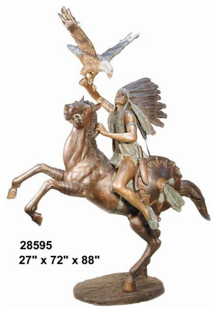 Native American Warrior and Eagle Sculpture