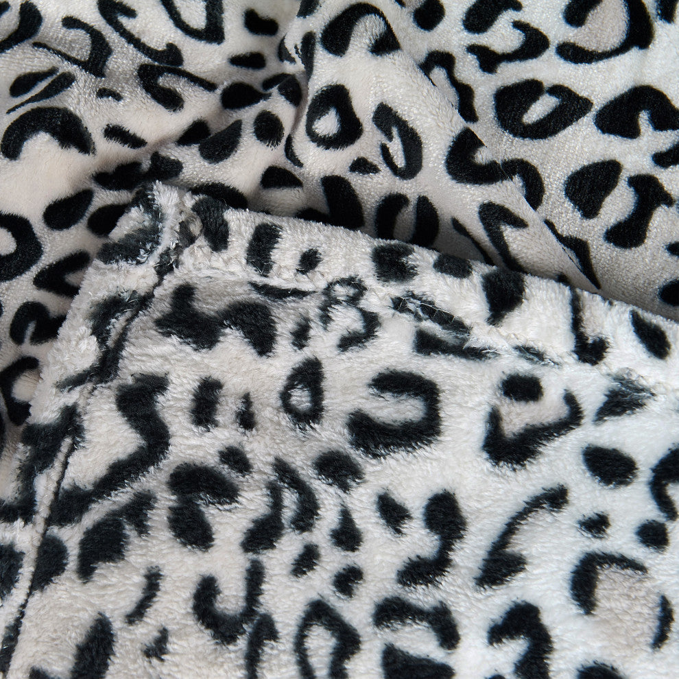 Black White Leopard Safari Flannel Fleece Blanket, Queen