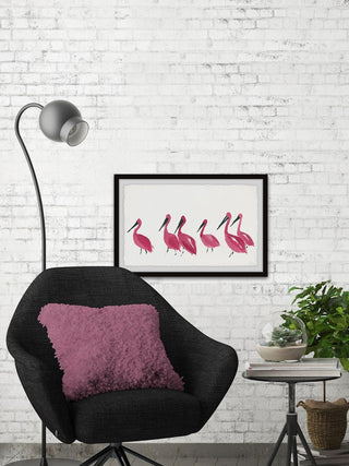 "Bright Pink Flamingos" Framed Painting Print, 30"x20"
