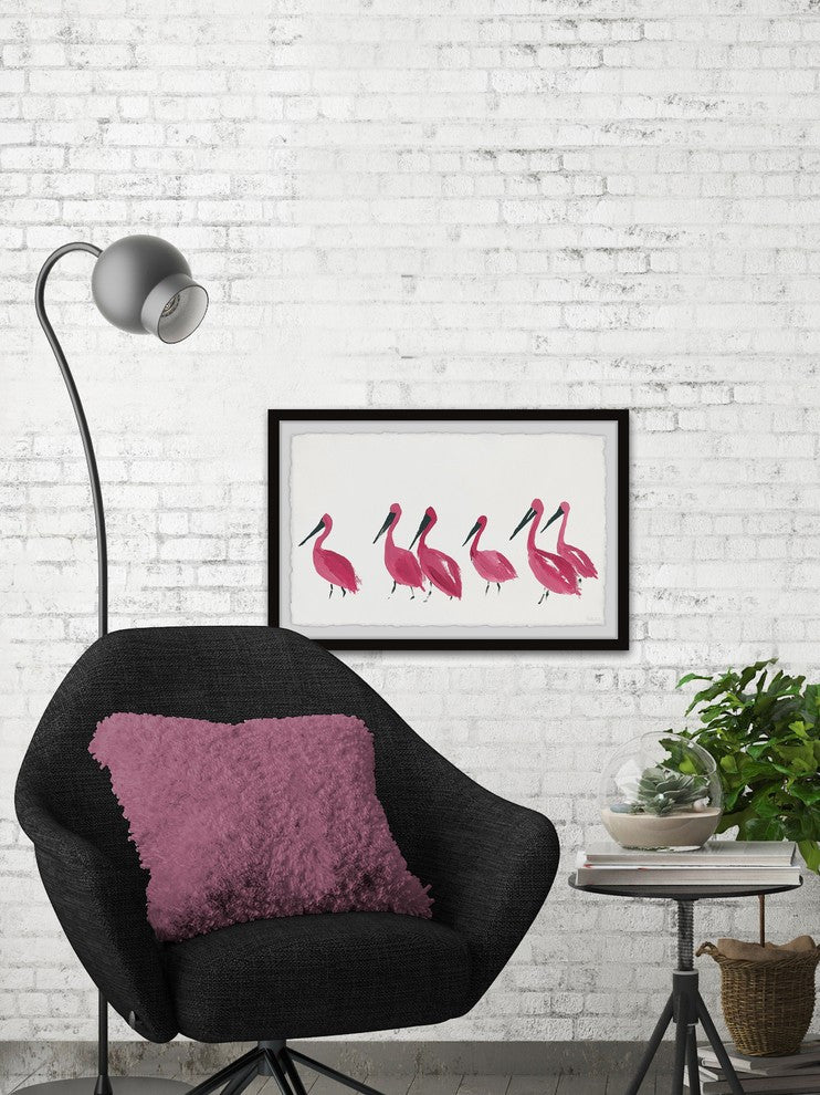 "Bright Pink Flamingos" Framed Painting Print, 30"x20"