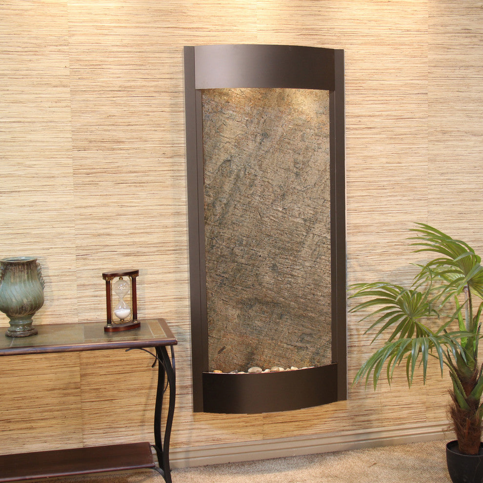 Pacifica Waters Indoor Water Fountain, Green Featherstone, Antique Bronze