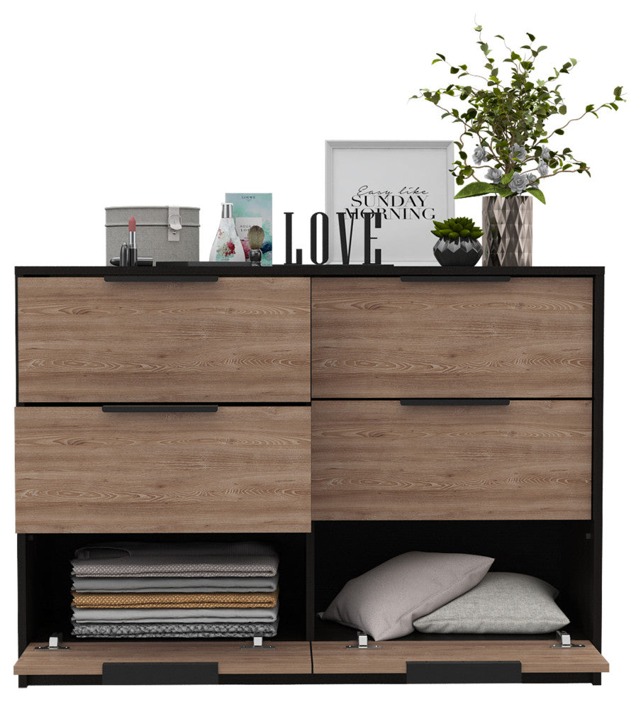 Egeo 4 Drawers Dresser, Black Wengue / Pine