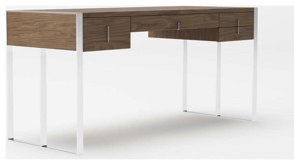 Modrest Orcutt Modern Walnut and Stainless Steel Desk