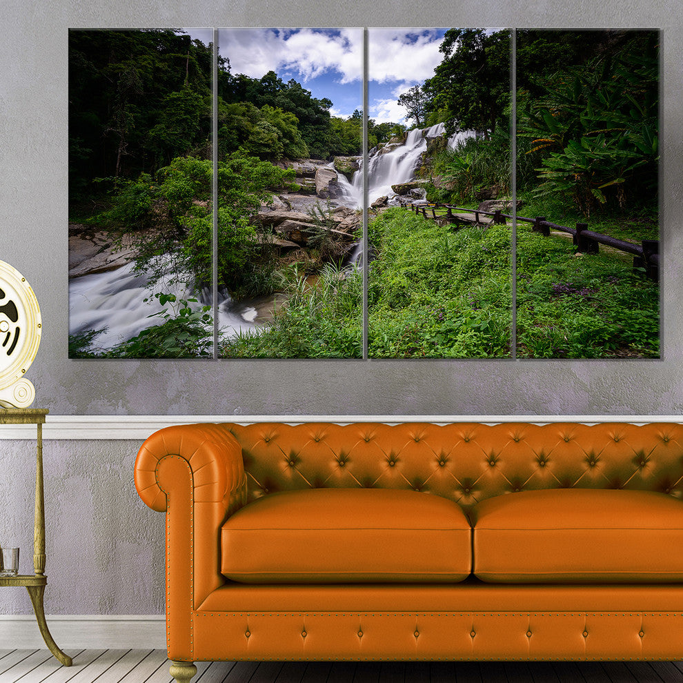Mae Klang Waterfall Thailand, Large Landscape Canvas Art, 48"x28", 4 Panels