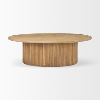 Terra Light Brown Solid Wood Oval Fluted Coffee Table