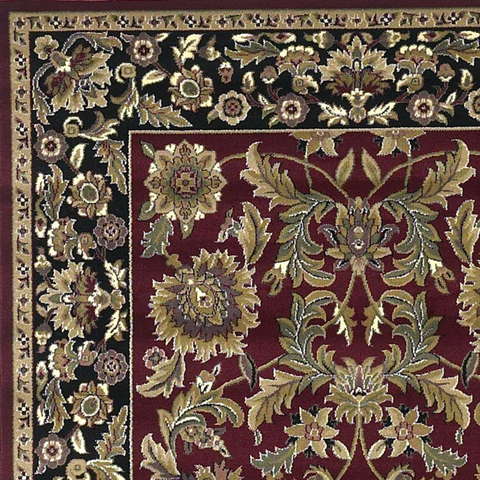 HomeRoots 5' x 8' Red or Black Floral Bordered Area Rug