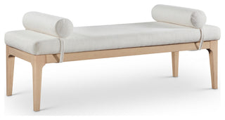 Priscilla Upholstered Bench, Cream, Linen Textured Fabric, Natural Finish