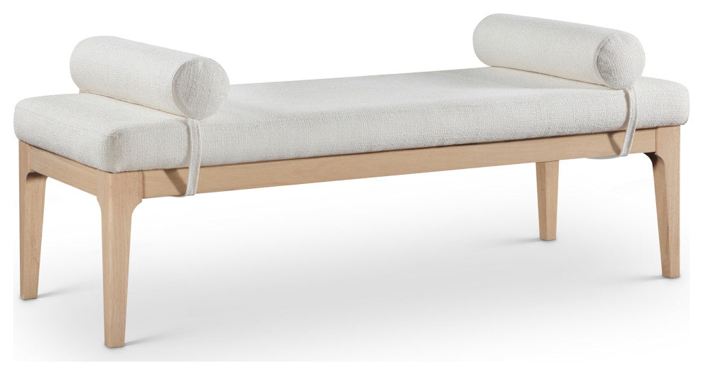 Priscilla Upholstered Bench, Cream, Linen Textured Fabric, Natural Finish