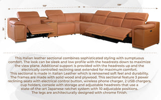 Federico 7-Piece L-Shaped Top Grain Italian Leather Sectional, White
