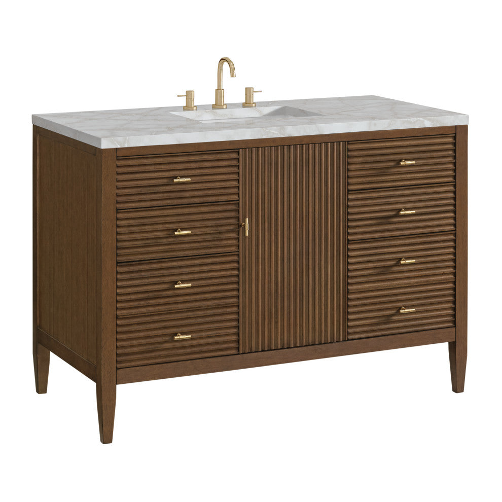 Myrrin 48" Vanity, Mid Century Walnut, 3 CM Victorian Silver Top