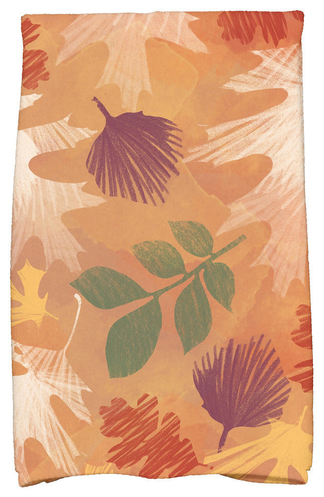 Watercolor Leaves Floral Print Kitchen Towel, Rust