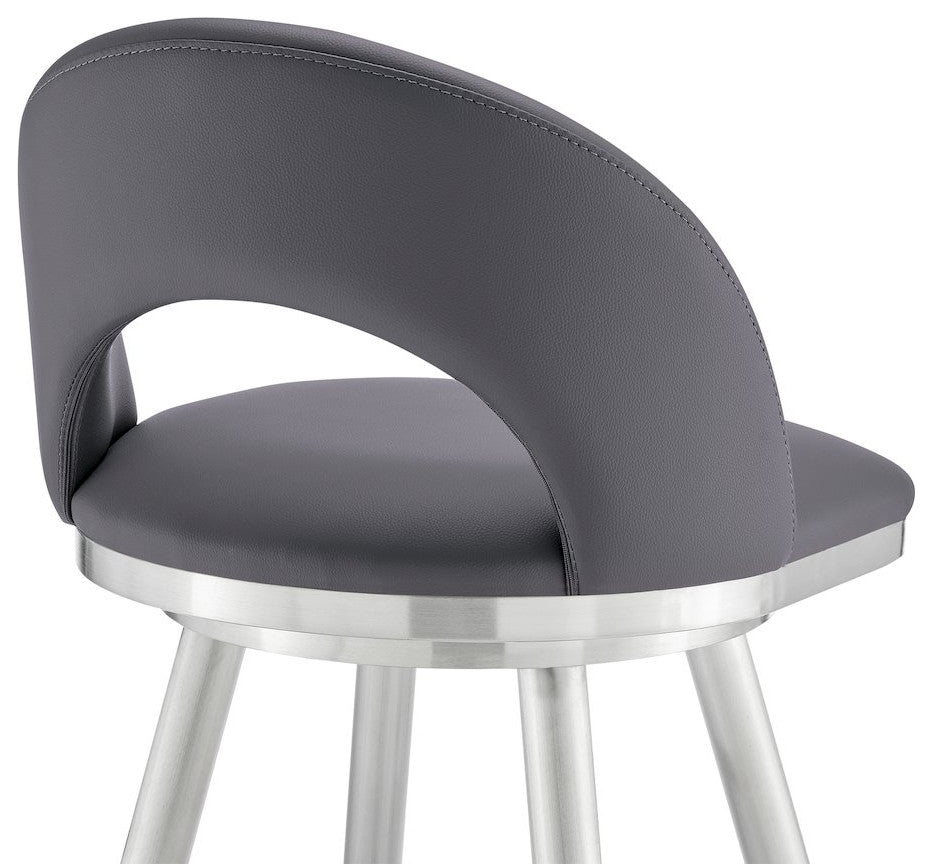 Charlotte Swivel Counter or Bar Stool in Faux Leather and Metal