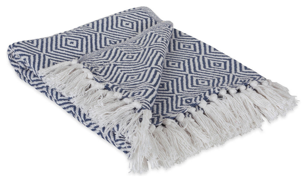 French Blue X-Diamond Geometric Throw