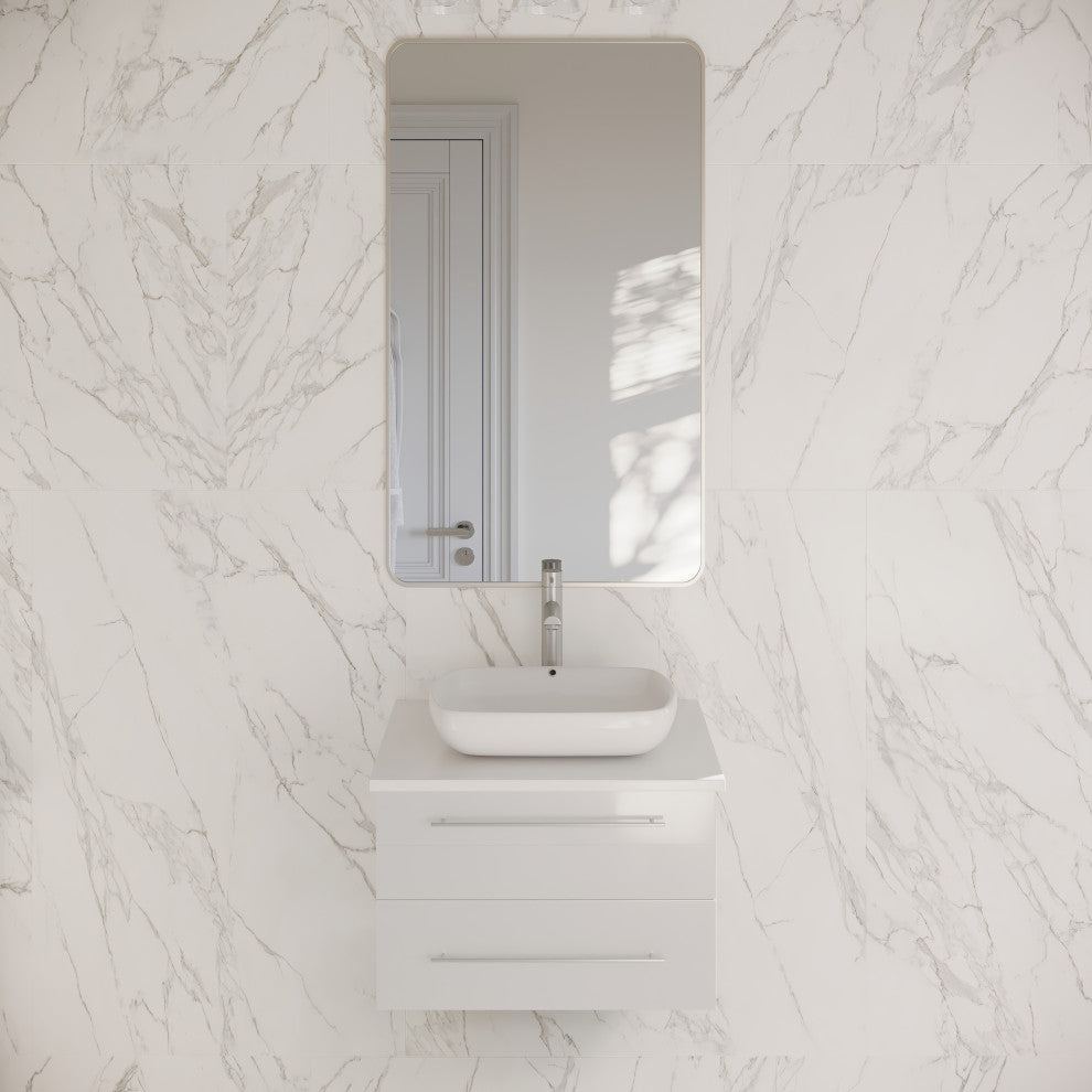 Lucera Wall Mount Vessel Sink Bathroom Cabinet, White, 24"