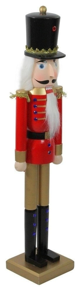 36.25" Red and Gold Wooden Christmas Nutcracker Soldier