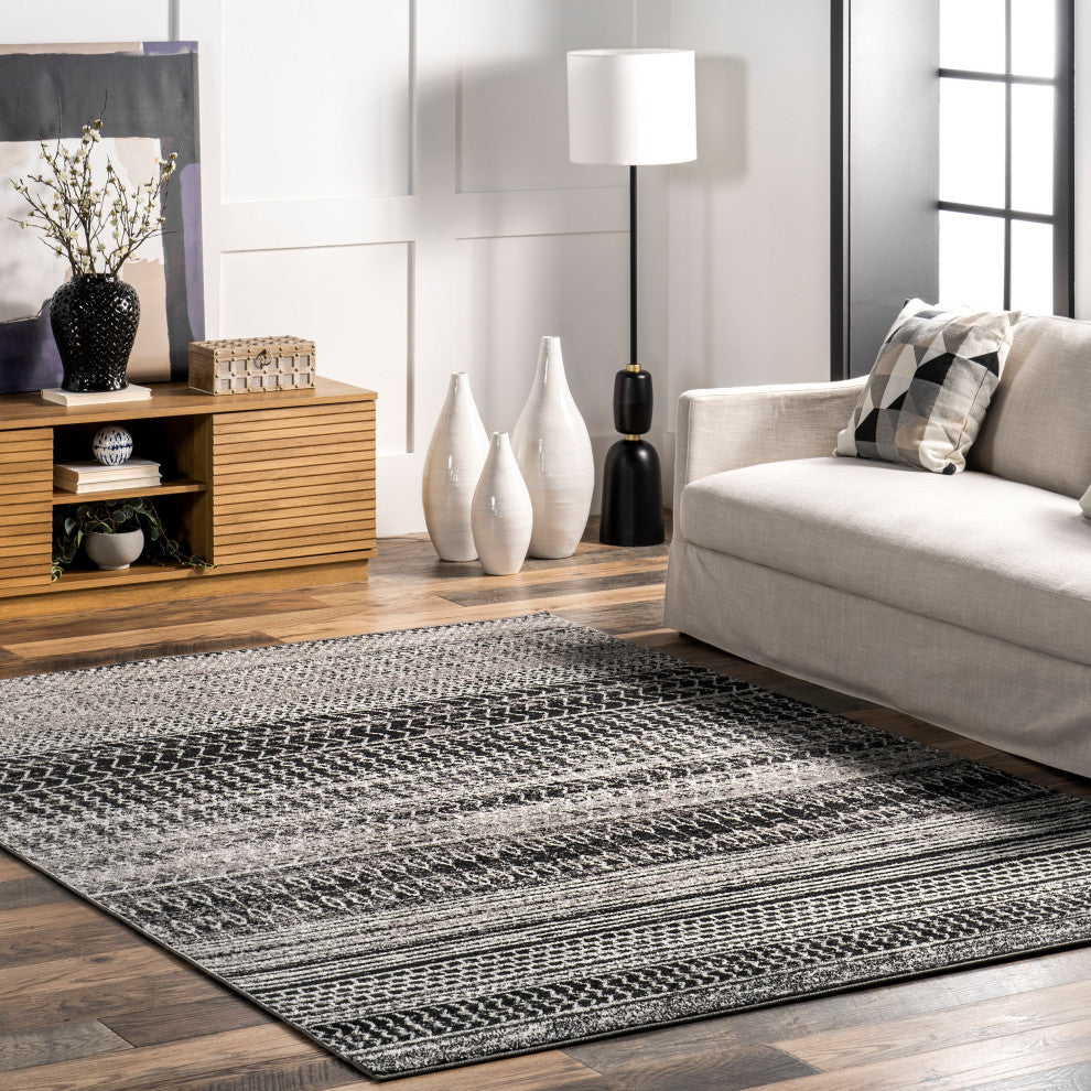 Nuloom Nova Stripes Contemporary Area Rug, Dark Grey 4'x6'