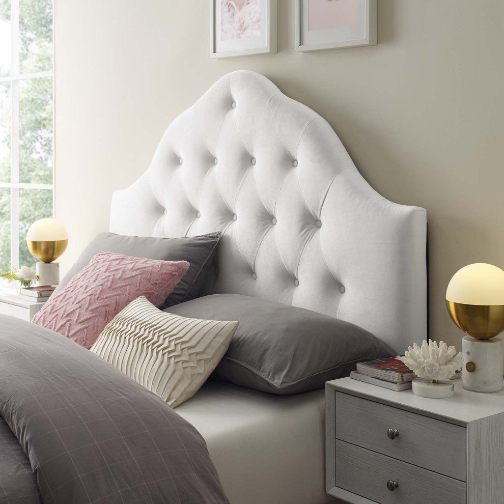 White Sovereign King Diamond Tufted Performance Velvet Headboard
