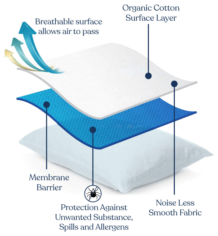 Delara Pillow Protector Set of 2, 300TC, Long Staple Organic Cotton, Standard, 21"x26"