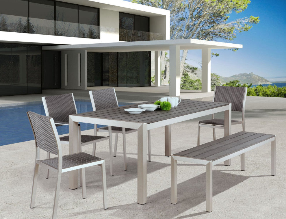 Dining Chair Armchair, Set of 2, Aluminum, Metal, Gray, Silver, Outdoor Patio