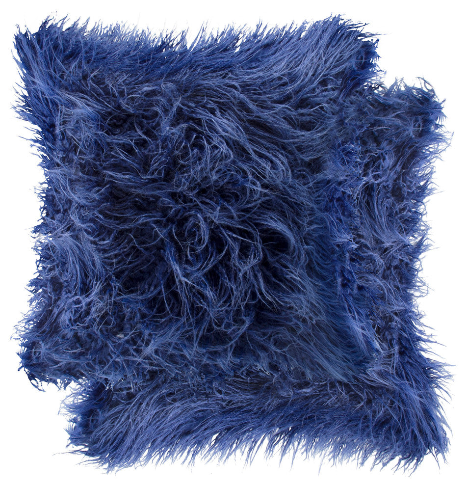 Frisco Mongolian Sheepskin Faux Fur Pillows, Set of 2, Ink, 20"x20"