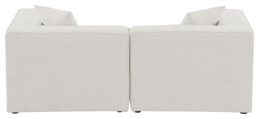 Cube Upholstered Modular Sofa, Cream, 2-Piece: 2 Corner Chair, Linen Texured Fabric