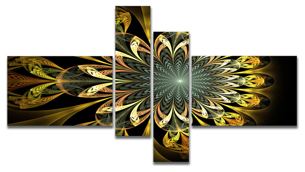 Dark Yellow Digital Flower, Abstract Wall Art Canvas, 60"x32", 4 panels