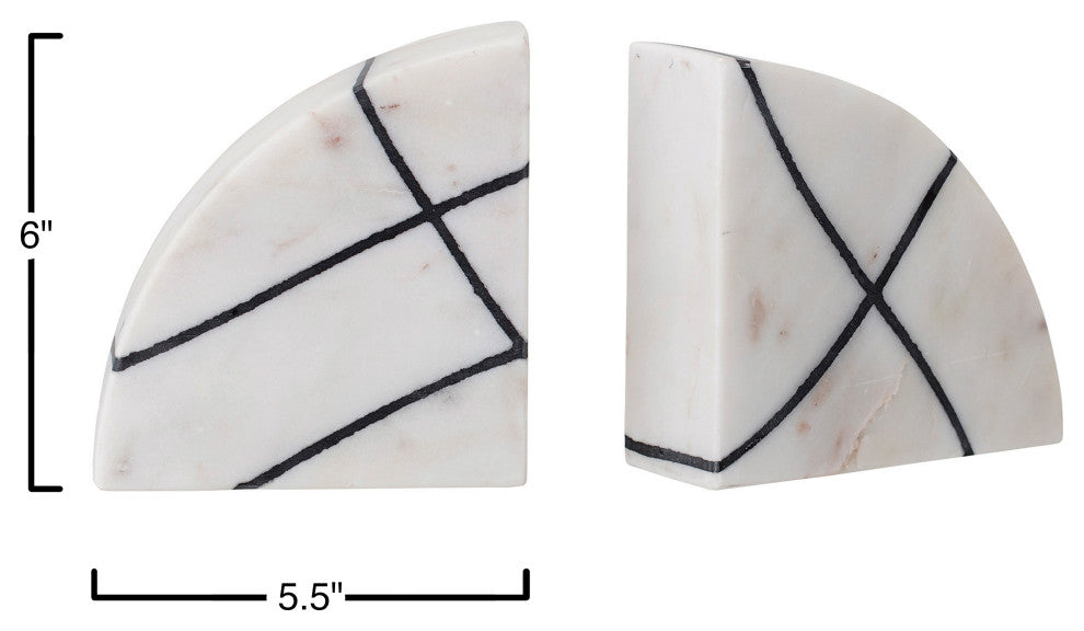 White/Black Marble Bookends, 2-Piece Set