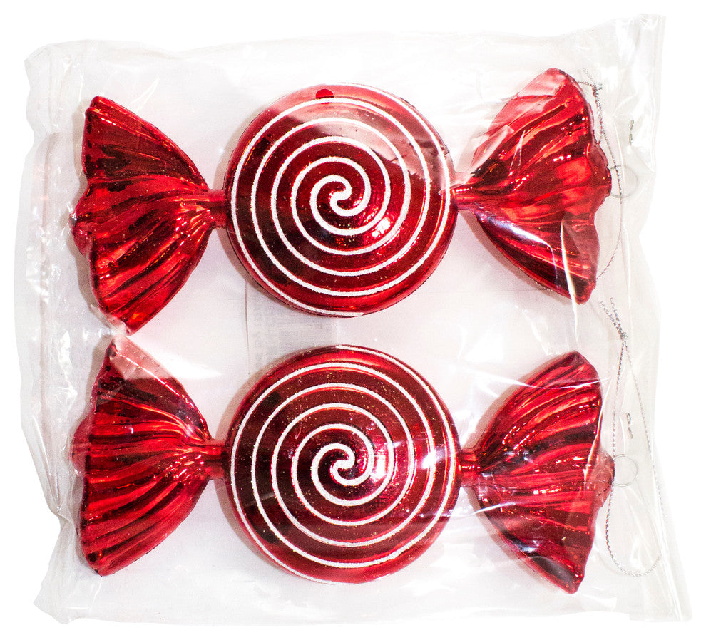 7" Red And White Candy Swirl Ornament
