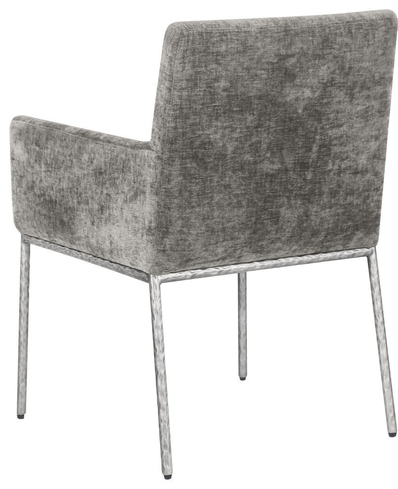 Reeves Upholstered Dining Chair, Grey, Chenille , AC,  Brushed Silver, Set of 2