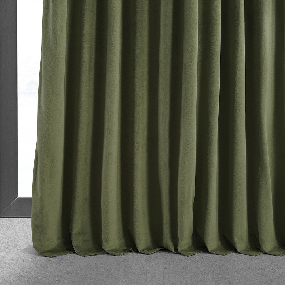 Extra Wide Blackout Velvet Curtain Single Panel, Hunter Green, 100w X 96l