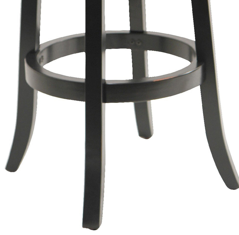 Ava 29 Inch Swivel Bar Stool, Solid Wood, Rich Faux Leather, Midnight Black