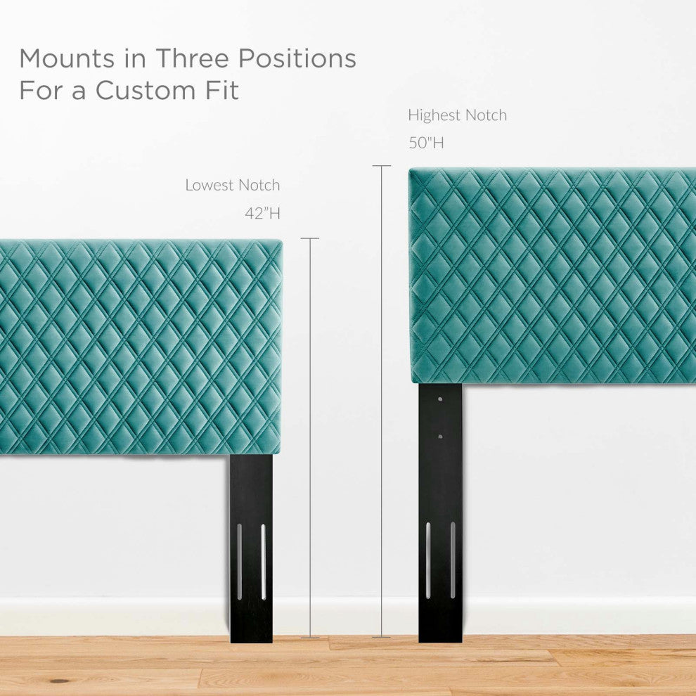 Headboard, Full Queen Size, Velvet, Teal Blue, Modern Contemporary, Bedroom