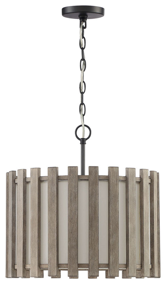 Inland Single-Light Transitional Slatted Wood Drum Pendant
