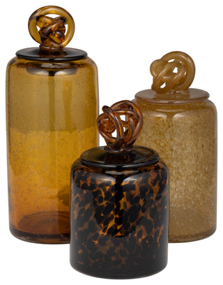 Glass, 12" Jar, Knot Lid Dark Amber