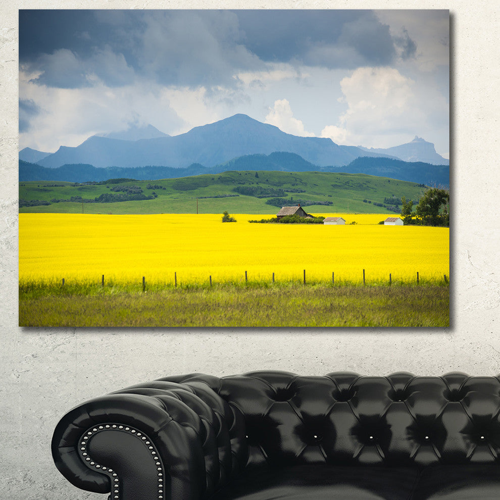 Farm House in Field Of Canola, Landscape Canvas Art Print, 60x40
