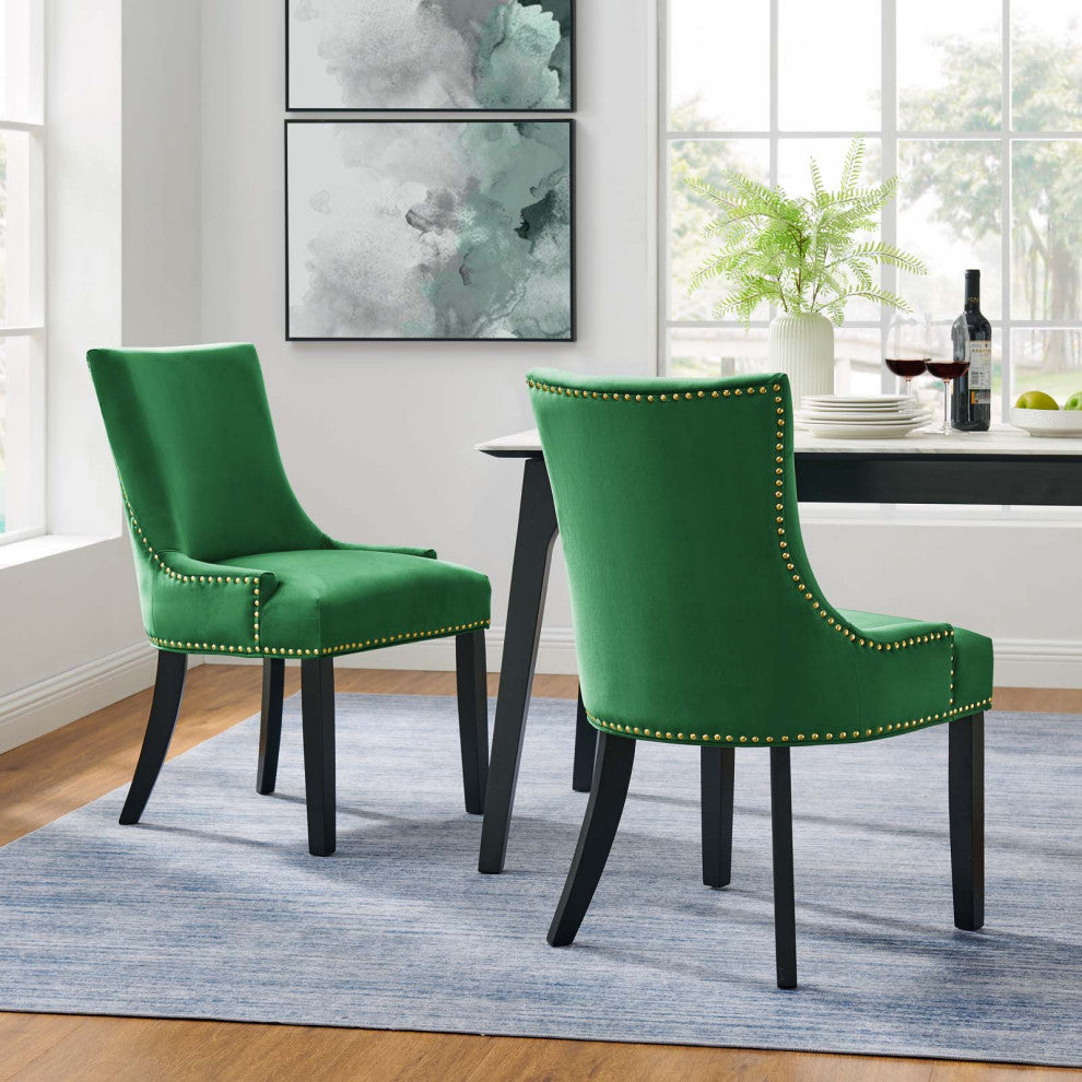 Dining Chair, Nailhead, Set of 2, Green, Velvet, Modern, Bistro Hospitality