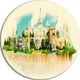 Washington Panoramic View, Cityscape Watercolor Disc Metal Artwork, 36"
