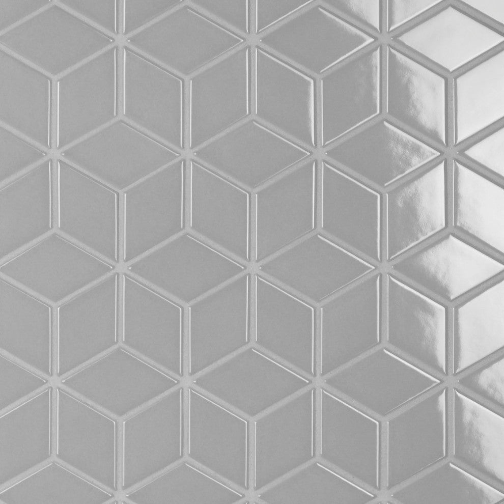 Metro Rhombus Mosaic Floor and Wall Tile, Glossy Light Gray