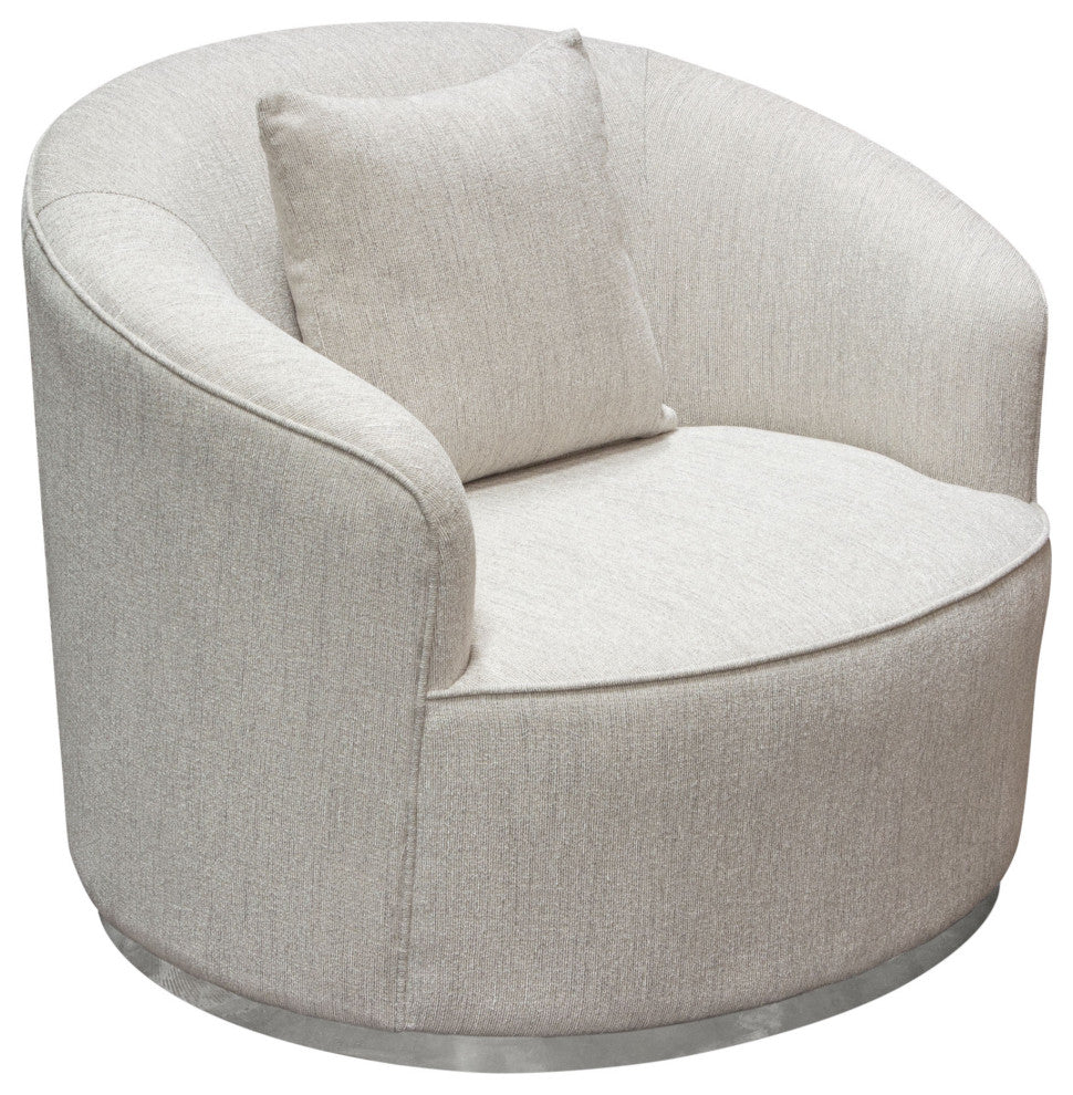 Raven Chair in Light Cream Fabric  Brushed Silver Accent Trim