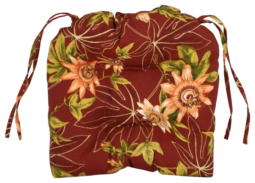 16" Patterned Outdoor U-Shaped Tufted Chair Cushions, Set of 6, Passion Ruby
