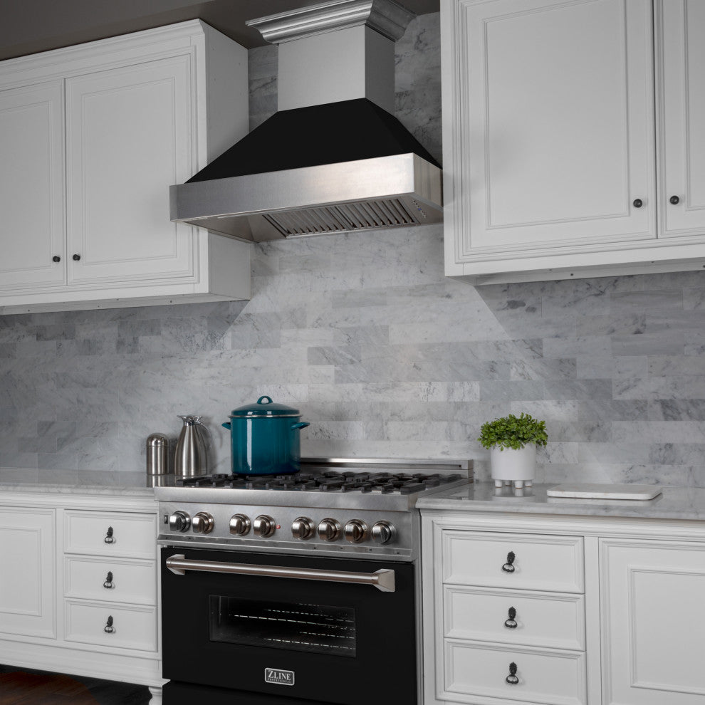 Ducted DuraSnow Stainless Steel Range Hood with Black Matte Shell