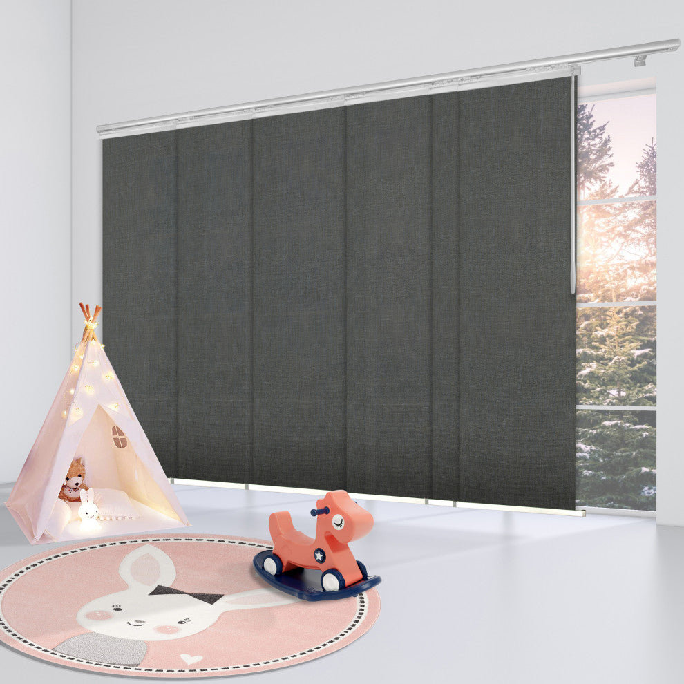 Koala Gray 6-Panel Track Extendable Vertical Blinds 98-130"W