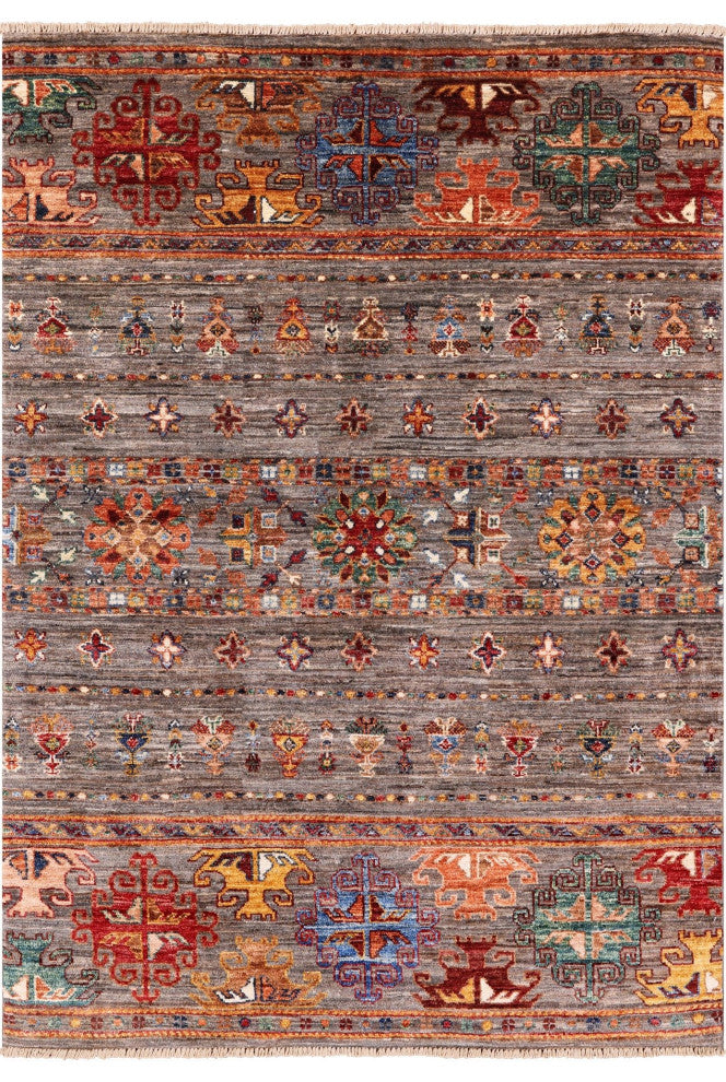3' 11" X 5' 5" Super Kazak Khorjin Hand-Knotted Wool Rug Q5679