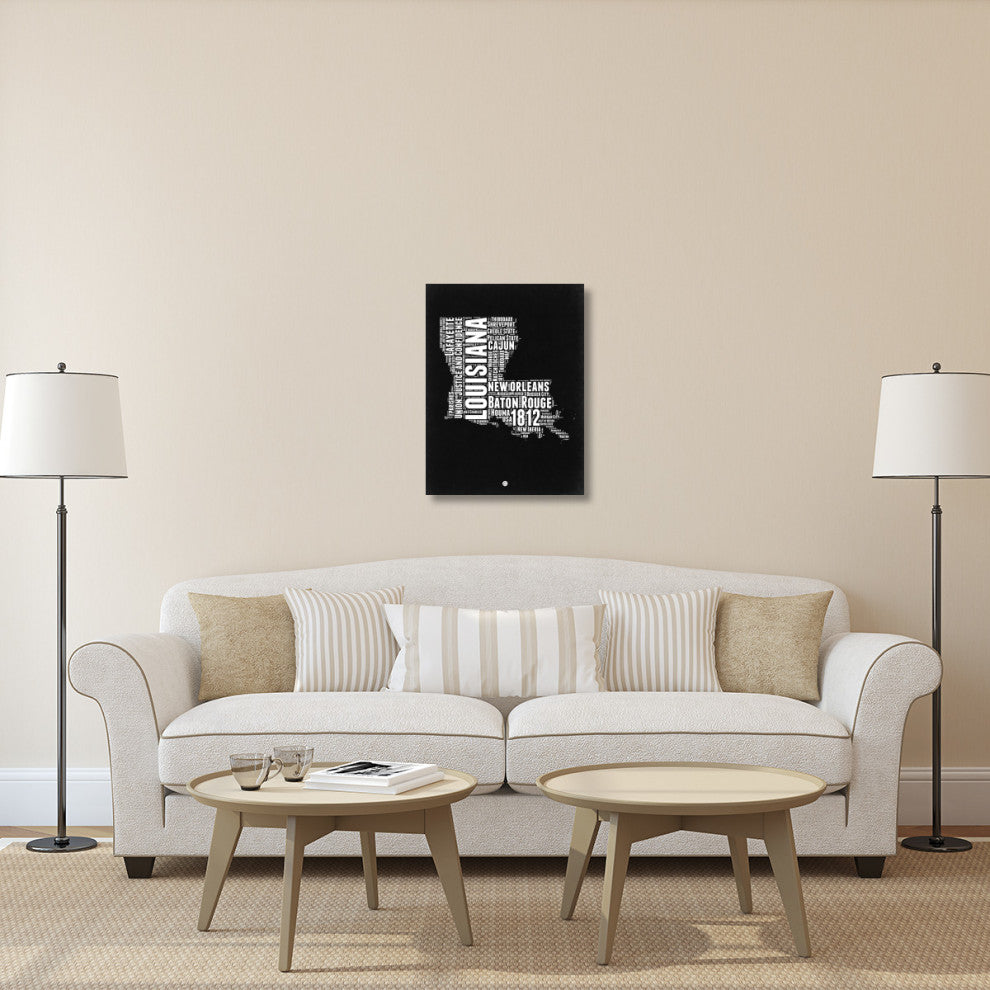 "Louisiana Black and White Map" Fine Art Print